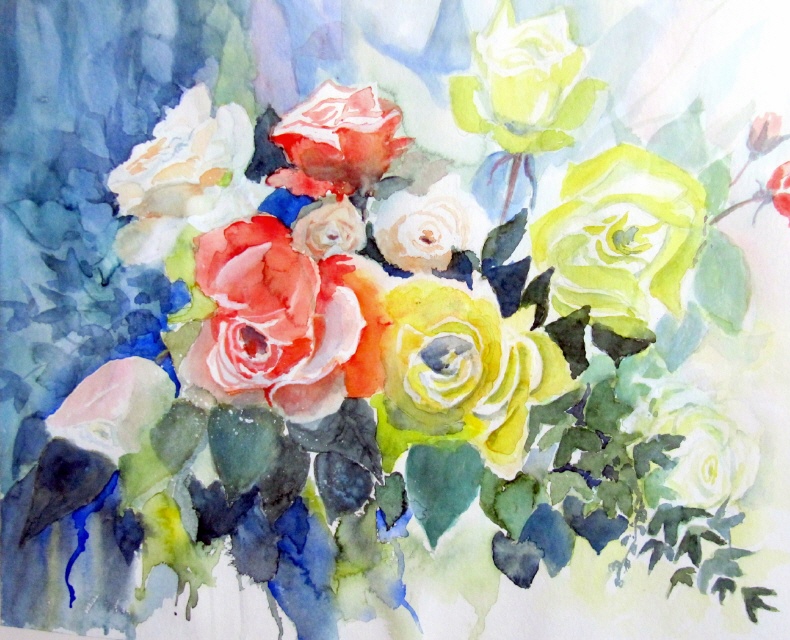 rote und gelbe Rosen 50x70