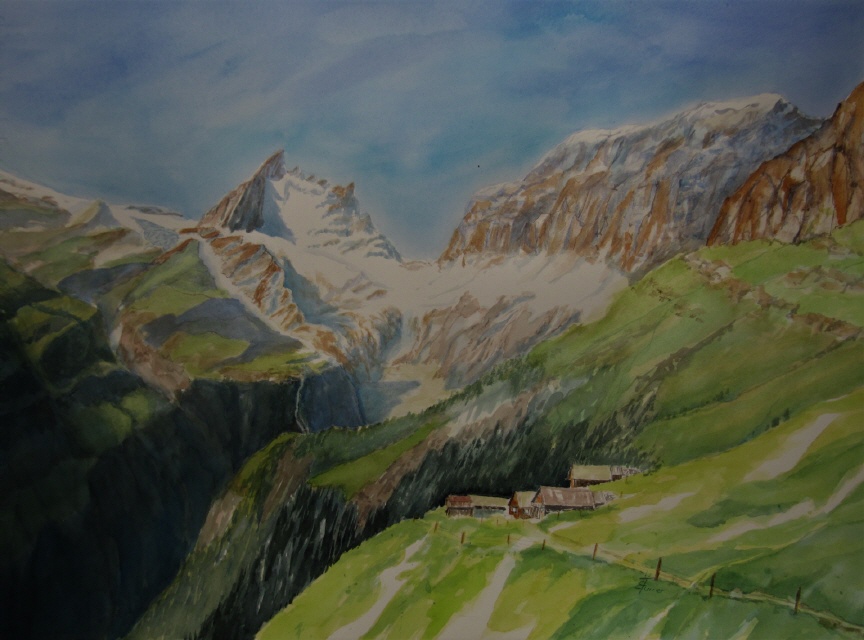 Blick von Alp Matt auf Schlossberg und Spannort 56x76